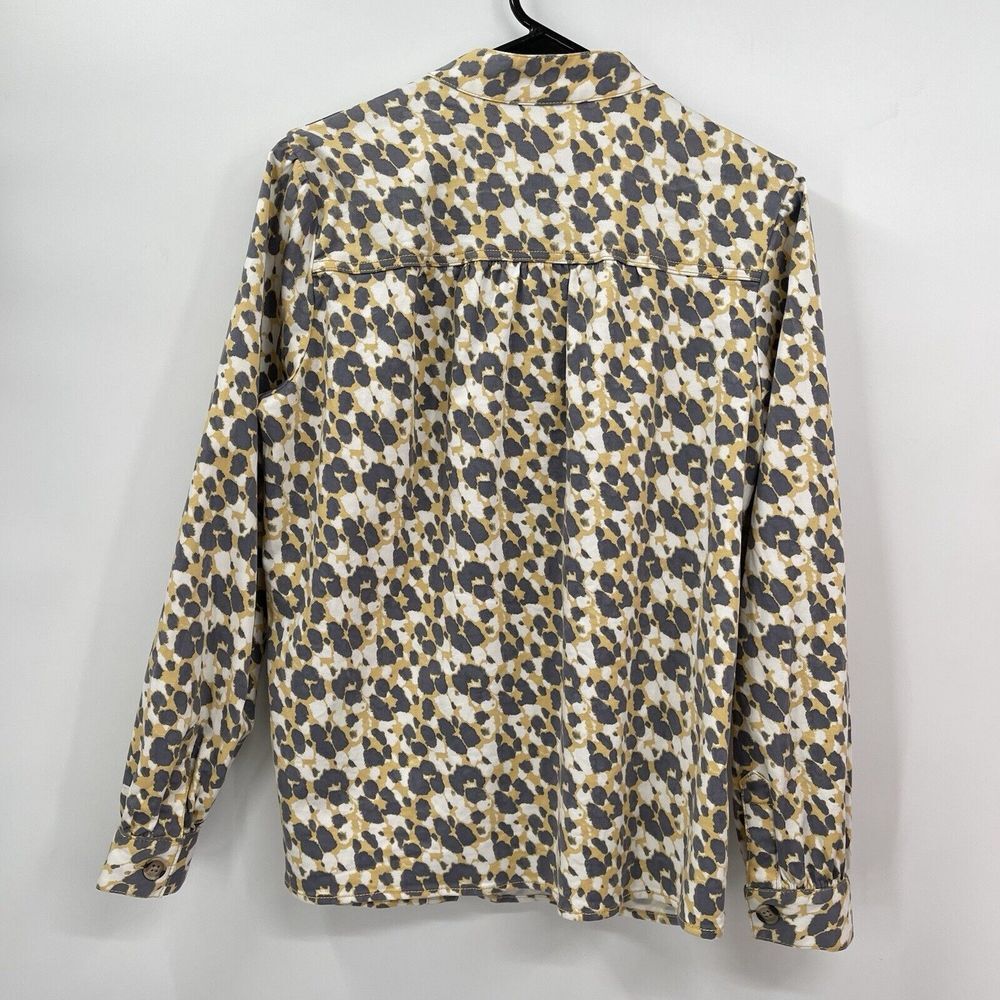 Cabi S Button Down Shirt Womens Grey Yellow Abstract Leopard Print Blouse - Picture 6 of 7
